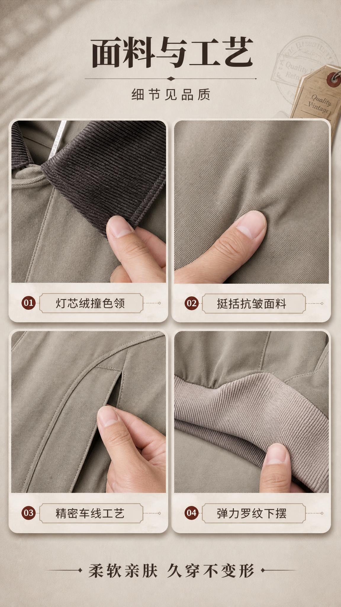 [商品] 使用【图1】卡其灰色灯芯绒领短款夹克；商品处理：保留… - 图片创意预览