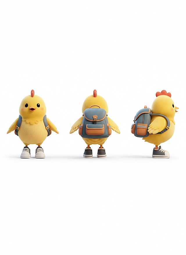 根据图片，输出正面/背面/侧面三视图，纯白背景