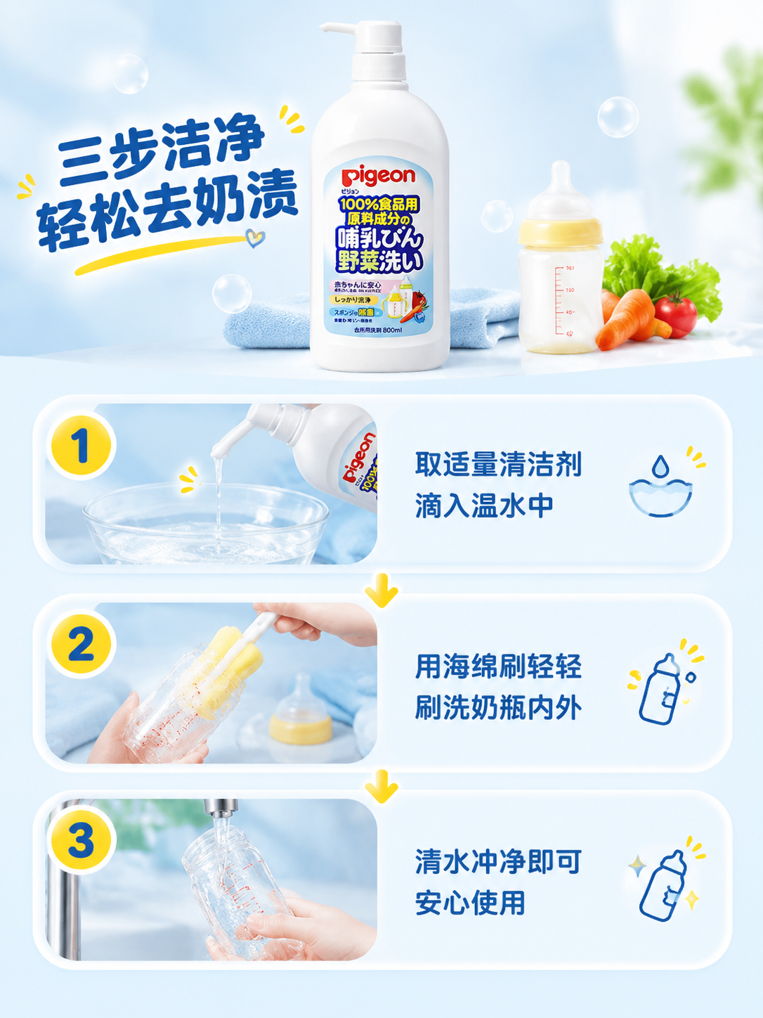 [商品] 使用【图2】贝亲奶瓶果蔬清洁剂800ml按压瓶装；保… - 图片创意预览