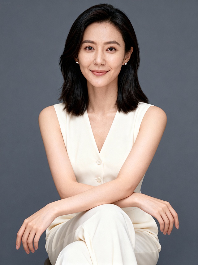 温柔白色连衣裙坐姿女士形象照