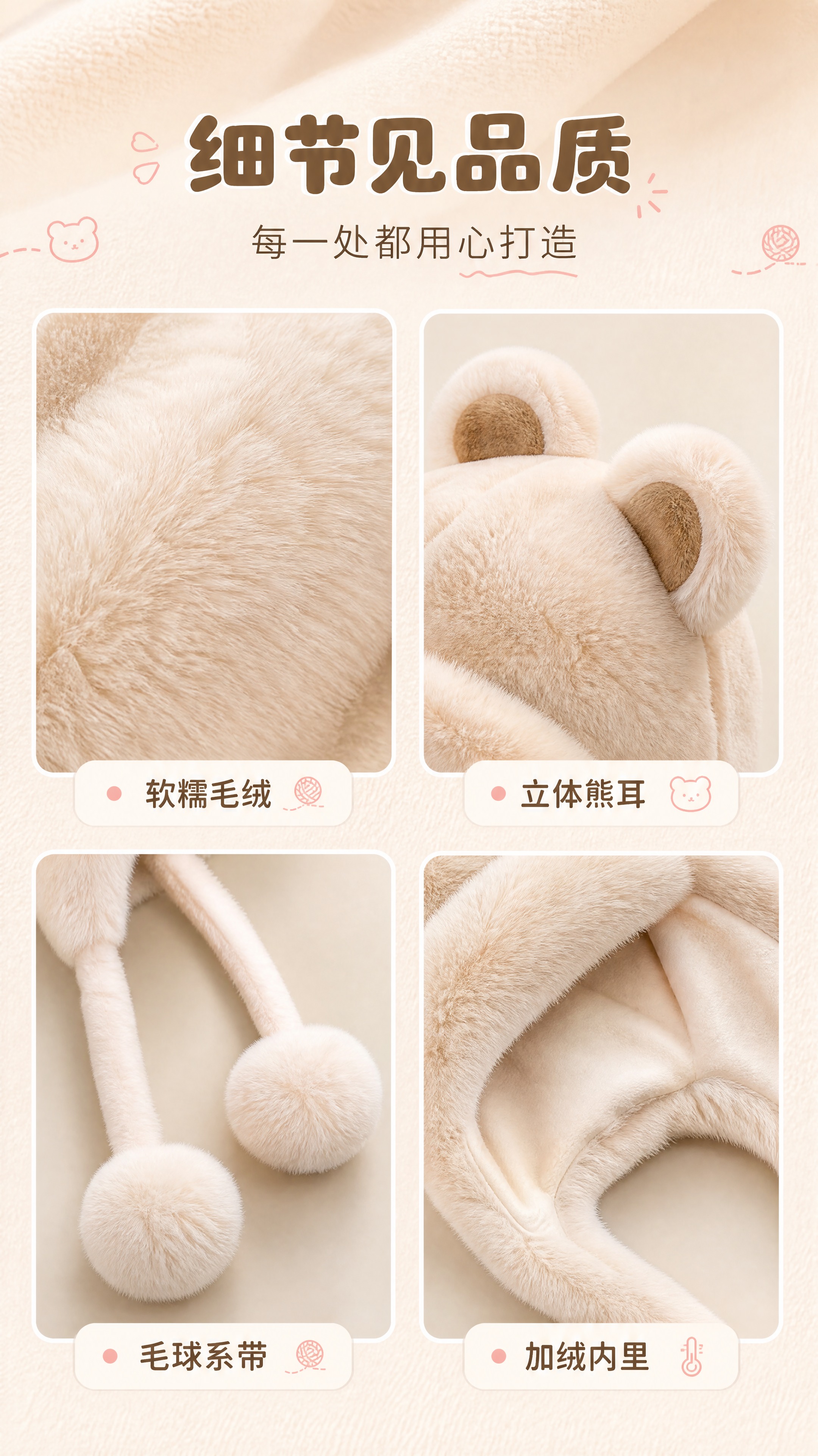 [商品] 使用【图3】【图4】小熊护耳帽细节图；保留毛绒材质纹… - 图片创意预览