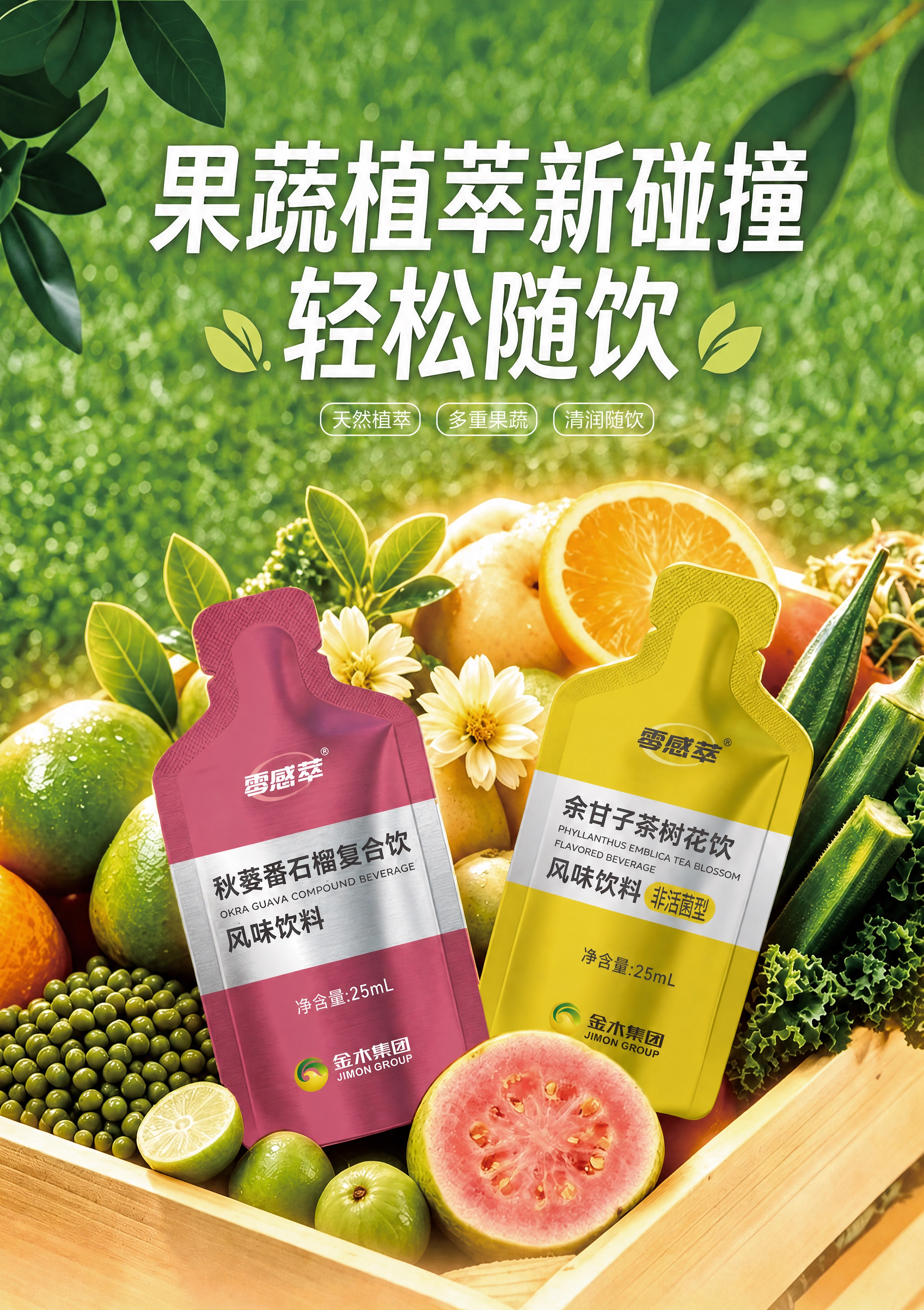 将图中两款饮品包装袋替换为上传的两款产品：左侧粉色包装袋替换为… - 图片创意预览