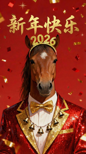 新年快乐，4个字换成毛笔字体预览效果