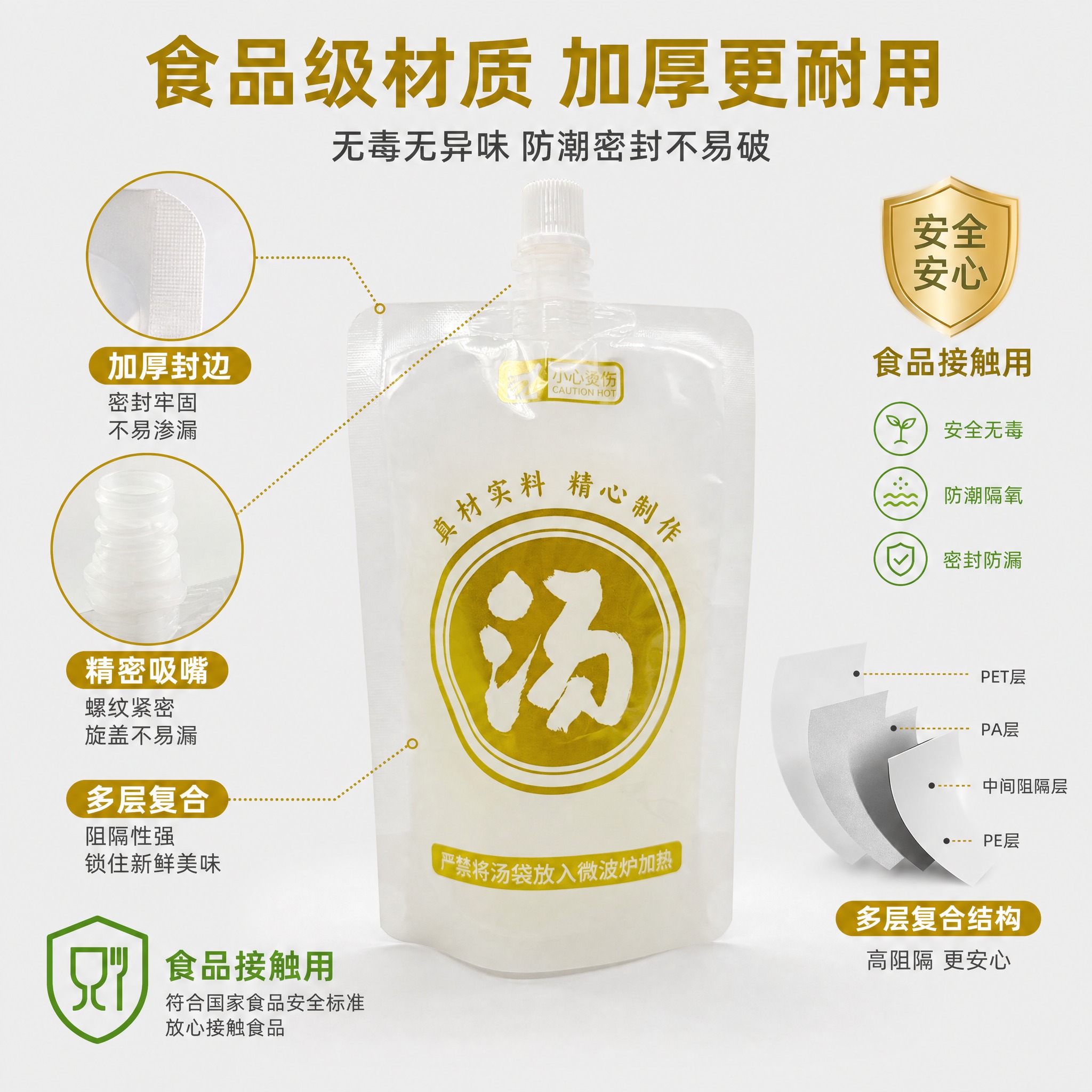 [主图-3] 食品级透明自立吸嘴袋 材质细节与安全性品质展示。… - 图片创意预览