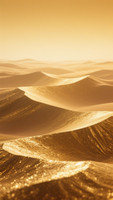 金色渐变背景，从上至下由明亮的浅金色过渡到温暖的深金色，带有细腻的纹理质感，呈现出类似丝绸或金属箔的光泽效果，融入丝绸之路沙漠元素，沙丘轮廓若隐若现于纹理之中，整体色调统一和谐，营造出神秘而庄重的氛围。预览效果