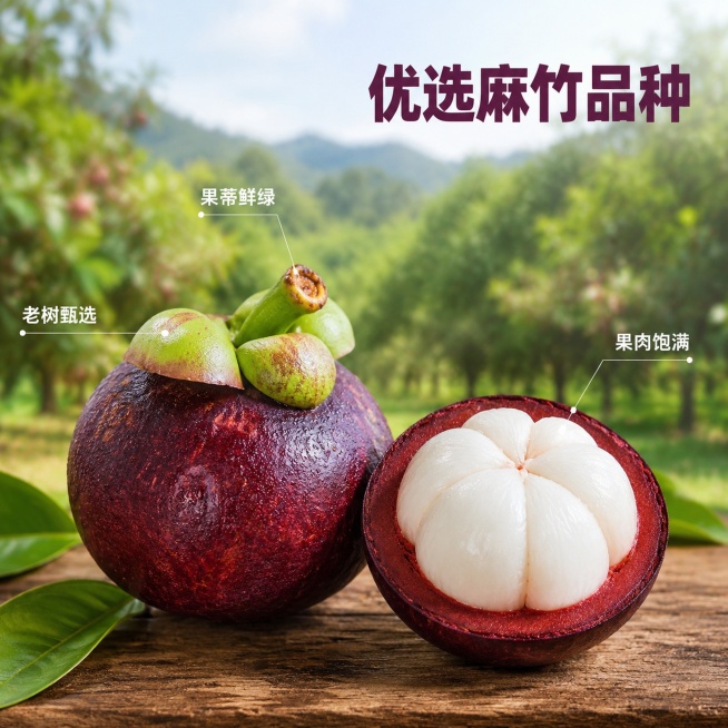 [主图-2] 山竹核心品质展示产地溯源图
[氛围风格] 真实可信产地风，新鲜自然质感
[画质] 商业摄影质感，光线柔和通透，产品清晰真实，画面干净高级
[元素] 保持山竹外观、物理结构、材质质感、颜色预览效果