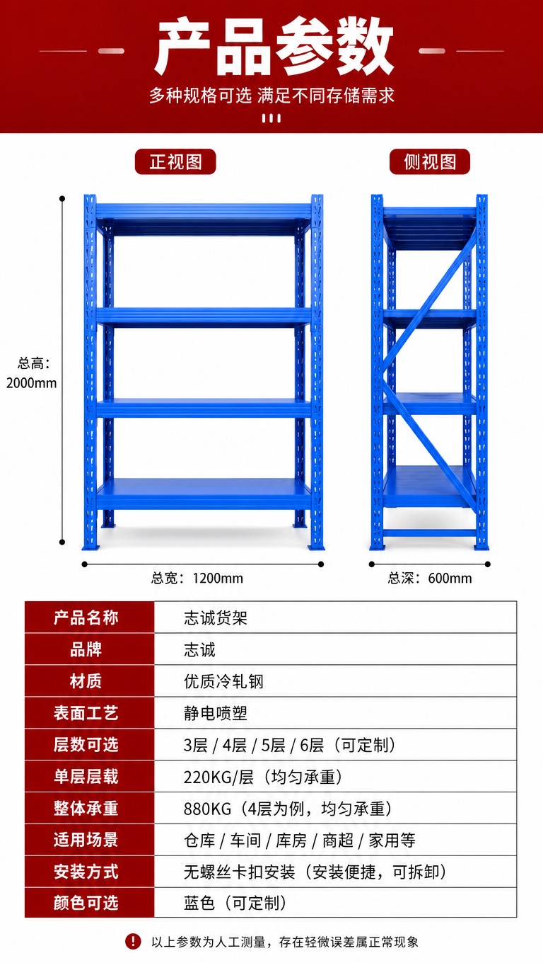 [商品] 使用【图1】蓝色仓储货架；保留蓝色加高横梁结构、4层… - 图片创意预览