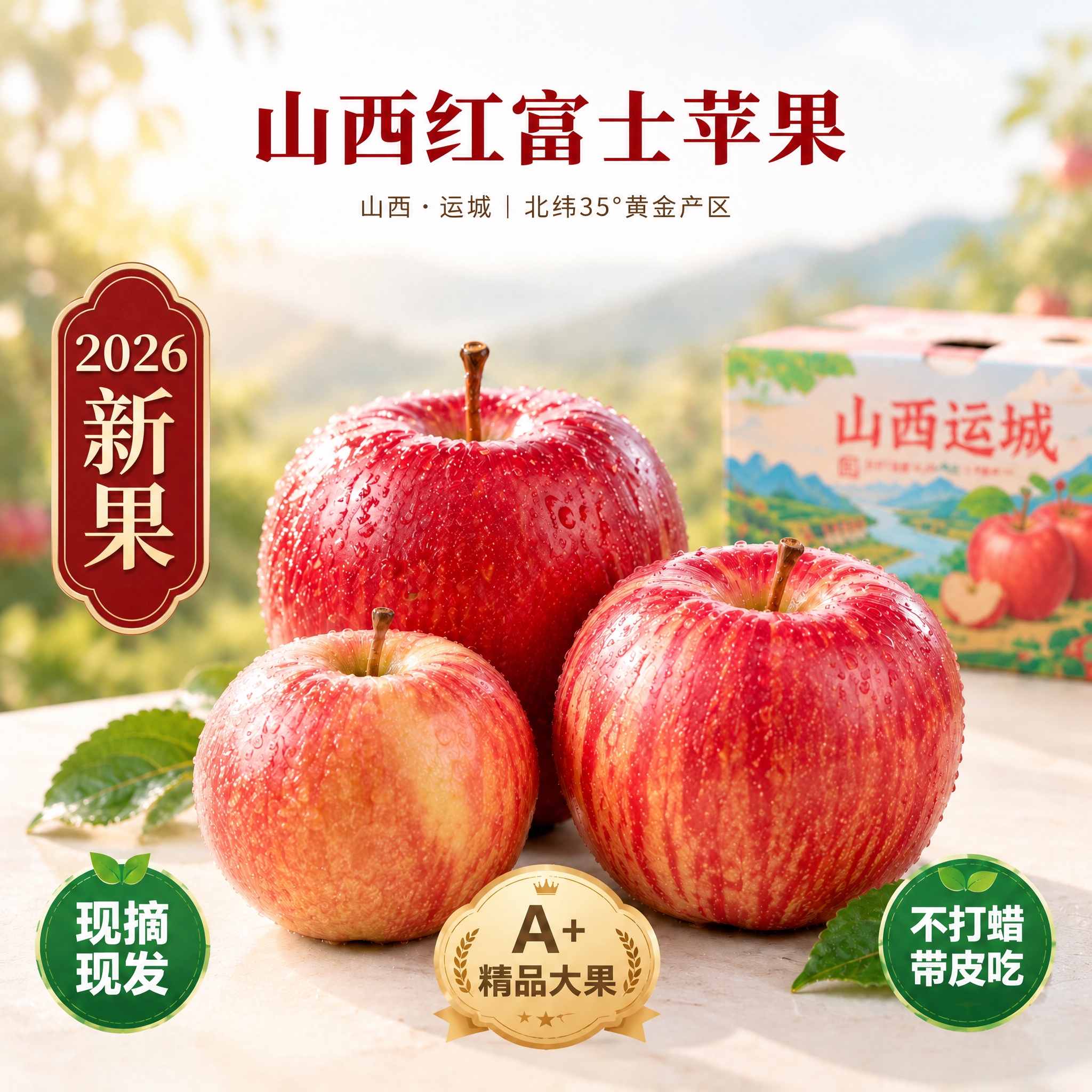 严格保持原图构图、光影、苹果、包装箱、竹篮、布料及所有原有中文… - 图片创意预览