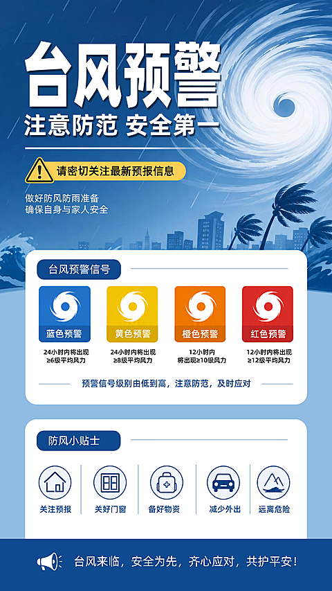 台风预警安全提示插画感海报