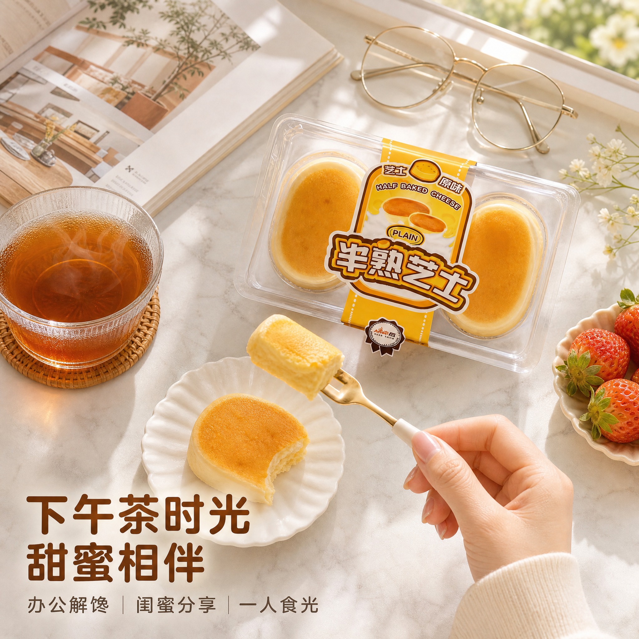 [主图-4] 半熟芝士下午茶场景体验图，3枚装，生活方式代入感… - 图片创意预览