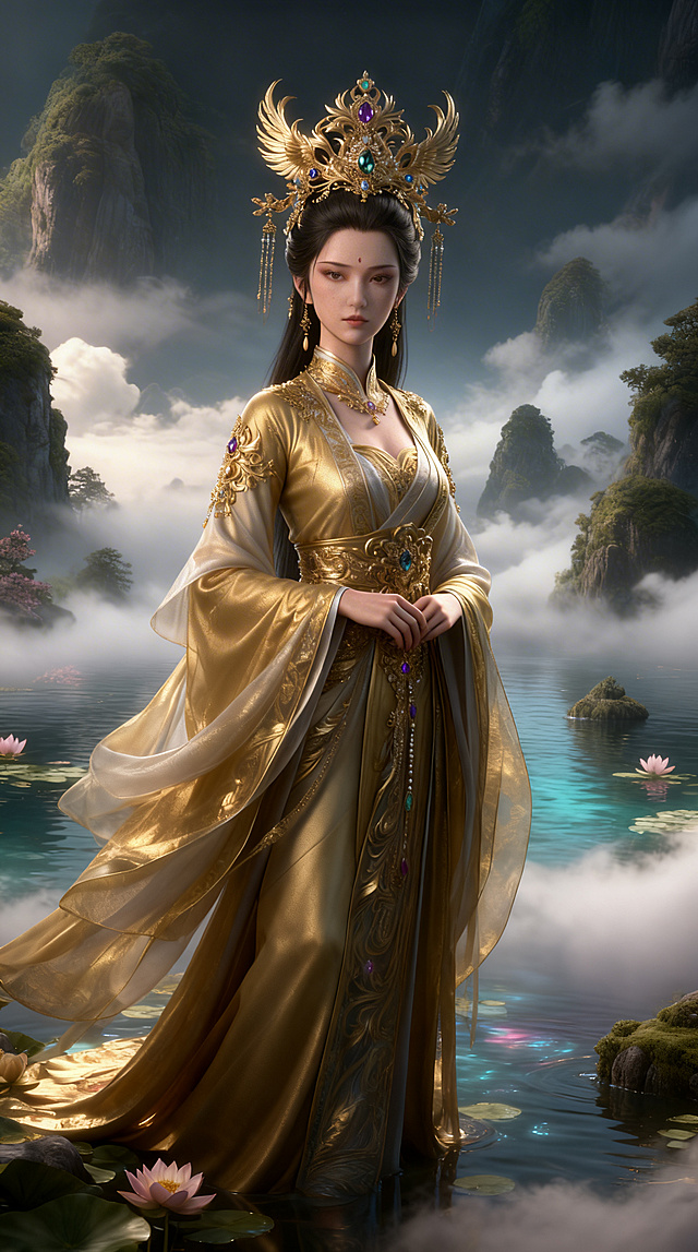 优化人物面部细节，打造极致惊艳的颜值天花板效果，保留原有服饰、头饰和背景