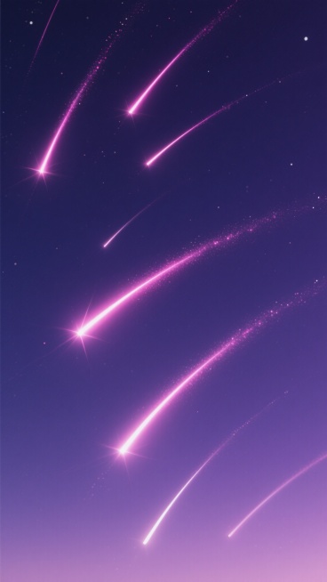 极简风格的流星夜空背景，深邃的暗紫色天幕上，数道明亮的粉色流星划过，流星拖着细长渐变的粉白尾迹，线条流畅且富有动感，整体画面简洁干净，色彩对比鲜明，营造出梦幻而宁静的氛围，没有多余元素干扰主体视觉。预览效果