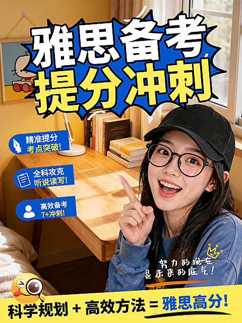 雅思提分备考冲刺提分课程营销真人大字风小红书封面