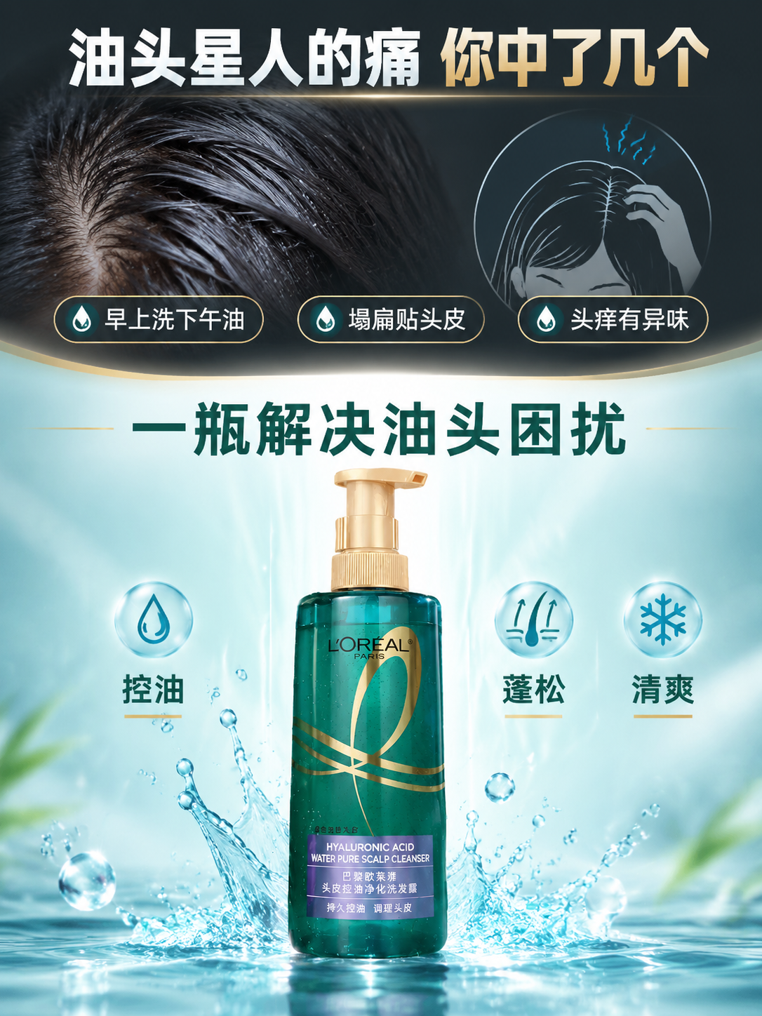 [商品] 使用【图1】欧莱雅头皮控油净化洗发露；保留深青绿透明… - 图片创意预览