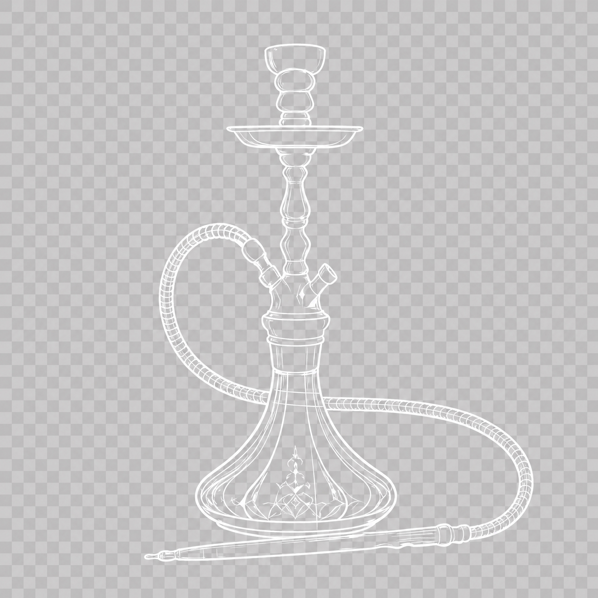 提取图片中的水烟壶线稿，白色细线描绘的水烟壶，透明背景，只有水… - 图片创意预览