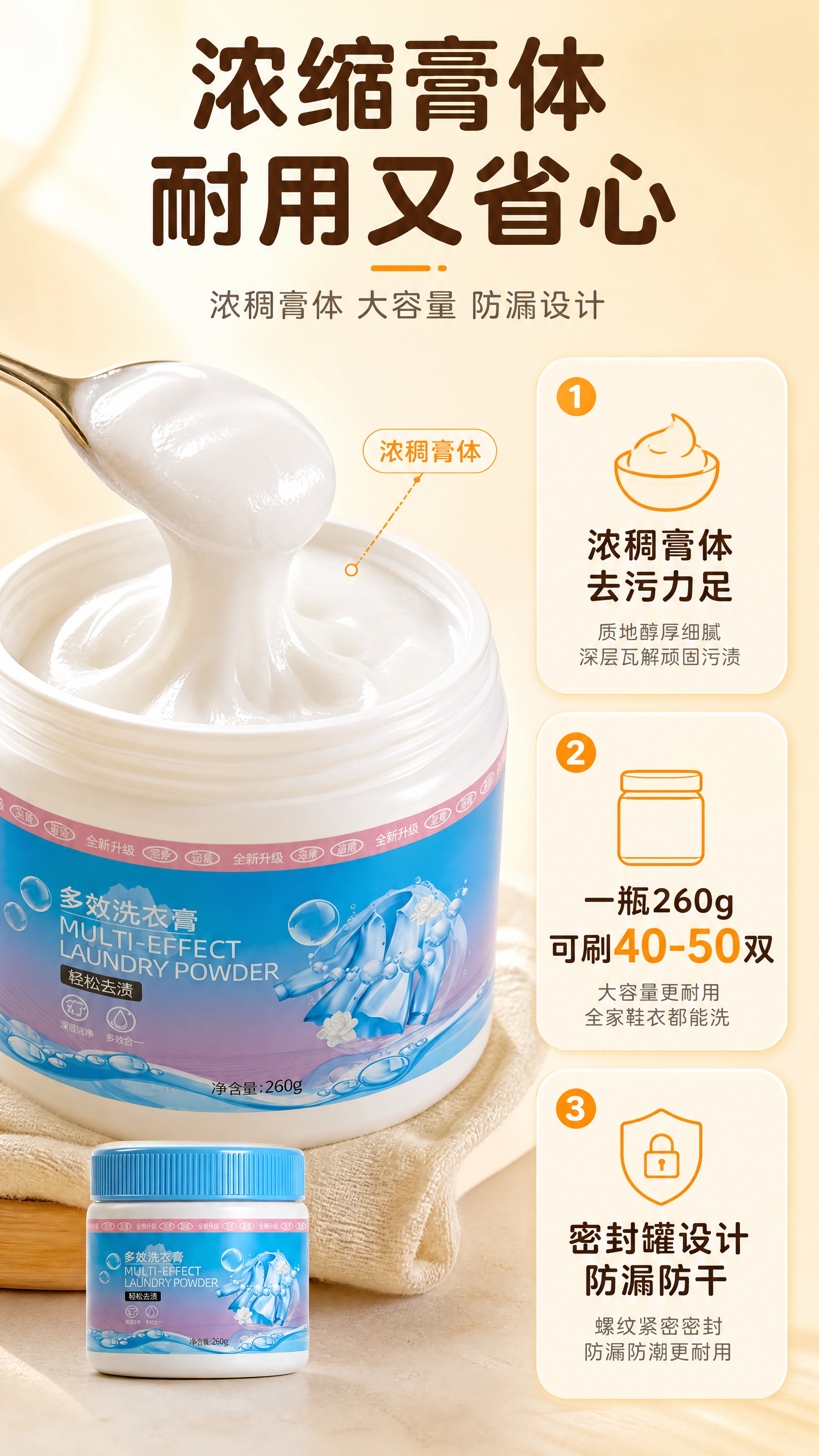 [详情页-屏3] 产品特写，展示浓稠膏体、大容量、防漏三大特点… - 图片创意预览