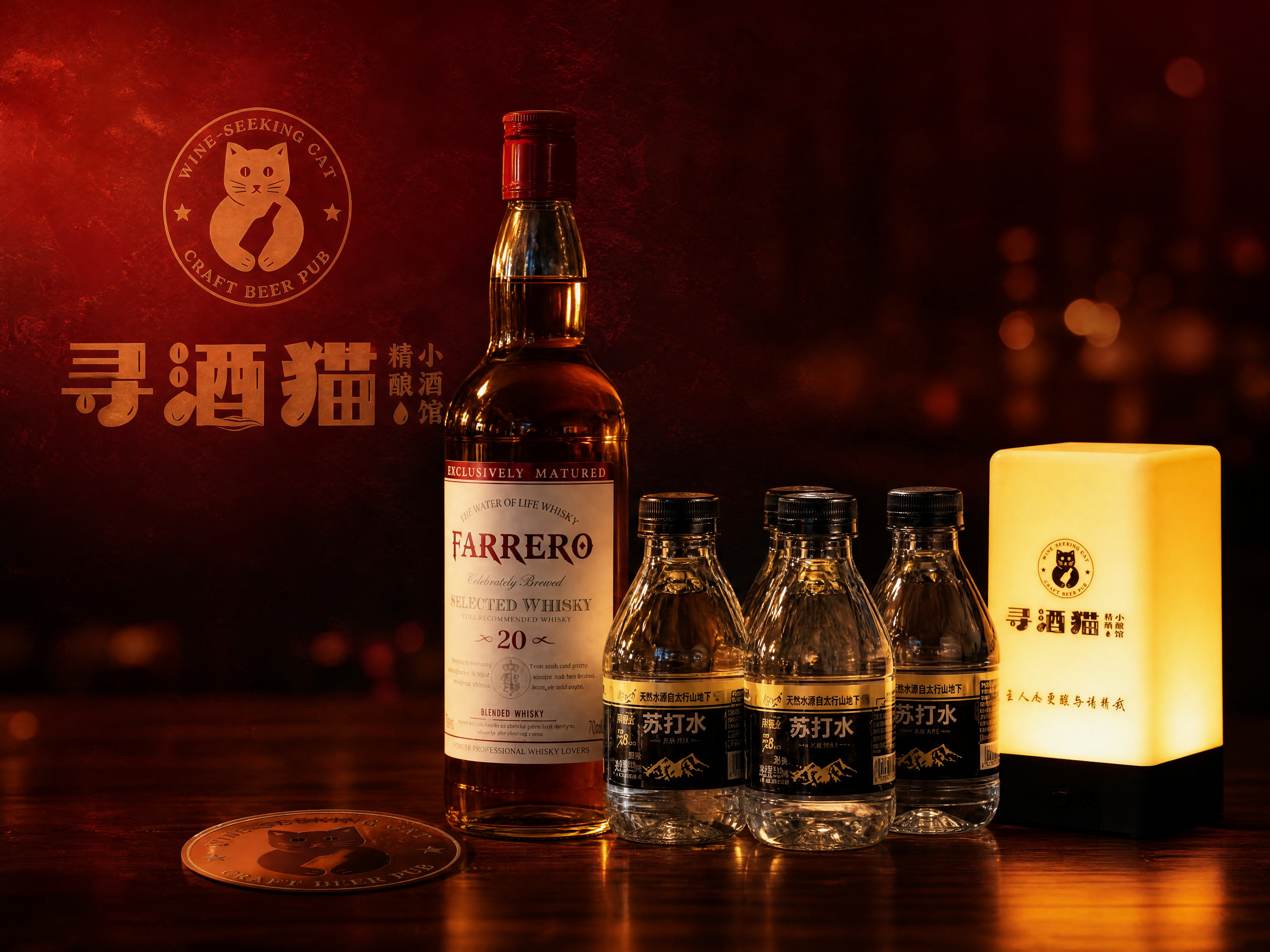参考图4的红黑潮流视觉风格，创作寻酒猫精酿小酒馆的品牌氛围图。… - 图片创意预览
