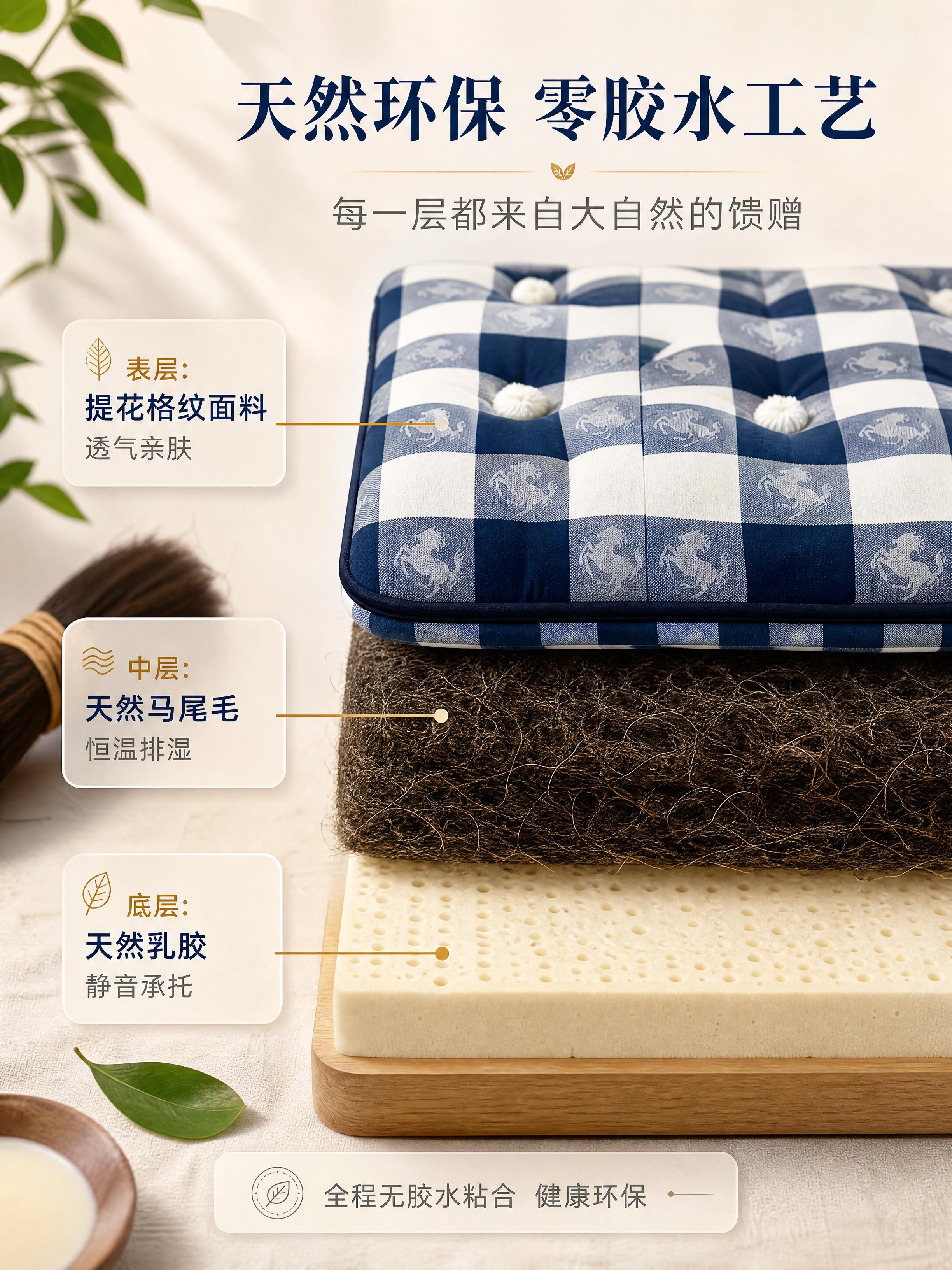 [商品] 使用【图3】【图4】蓝白格纹床垫细节；保留蓝白格纹面… - 图片创意预览