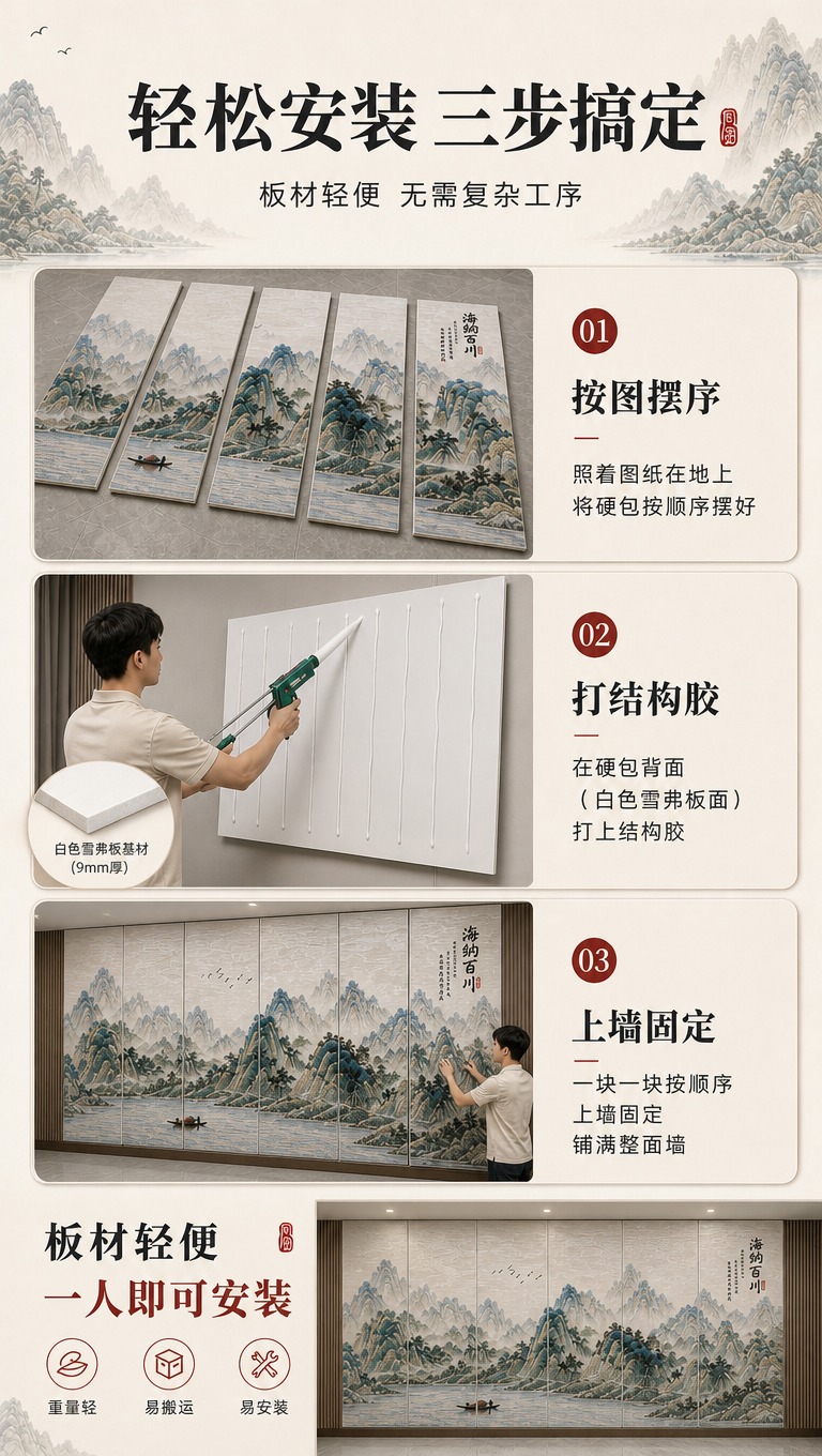 [商品] 刺绣硬包背景墙安装方法页；硬包结构：基材为白色雪弗板… - 图片创意预览