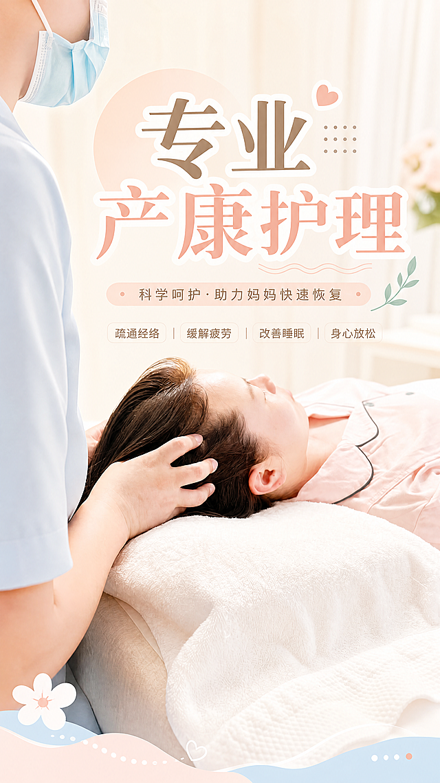 将这张图片修改为小红书封面图，调整图片使其明亮干净，保留原图产后康复按摩场景，添加标题“专业产康护理”，清新舒适母婴风格，标题排版美观醒目