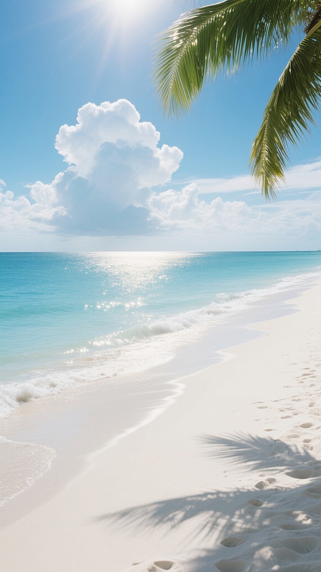 清新海滩实景，碧海蓝天，椰影婆娑，尽显清爽自然之美。