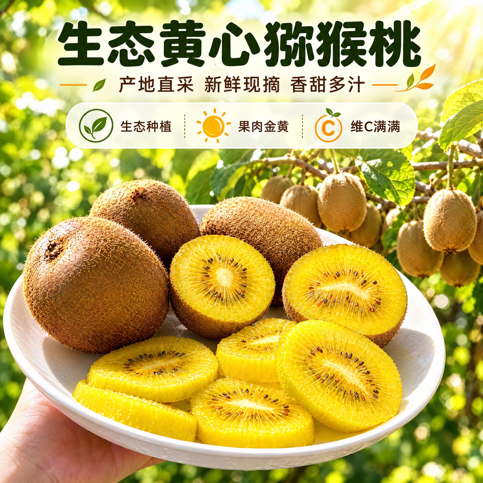 [主图-1] 首图点击率 生态黄心猕猴桃 产地果园现摘 食欲诱… - 图片创意预览