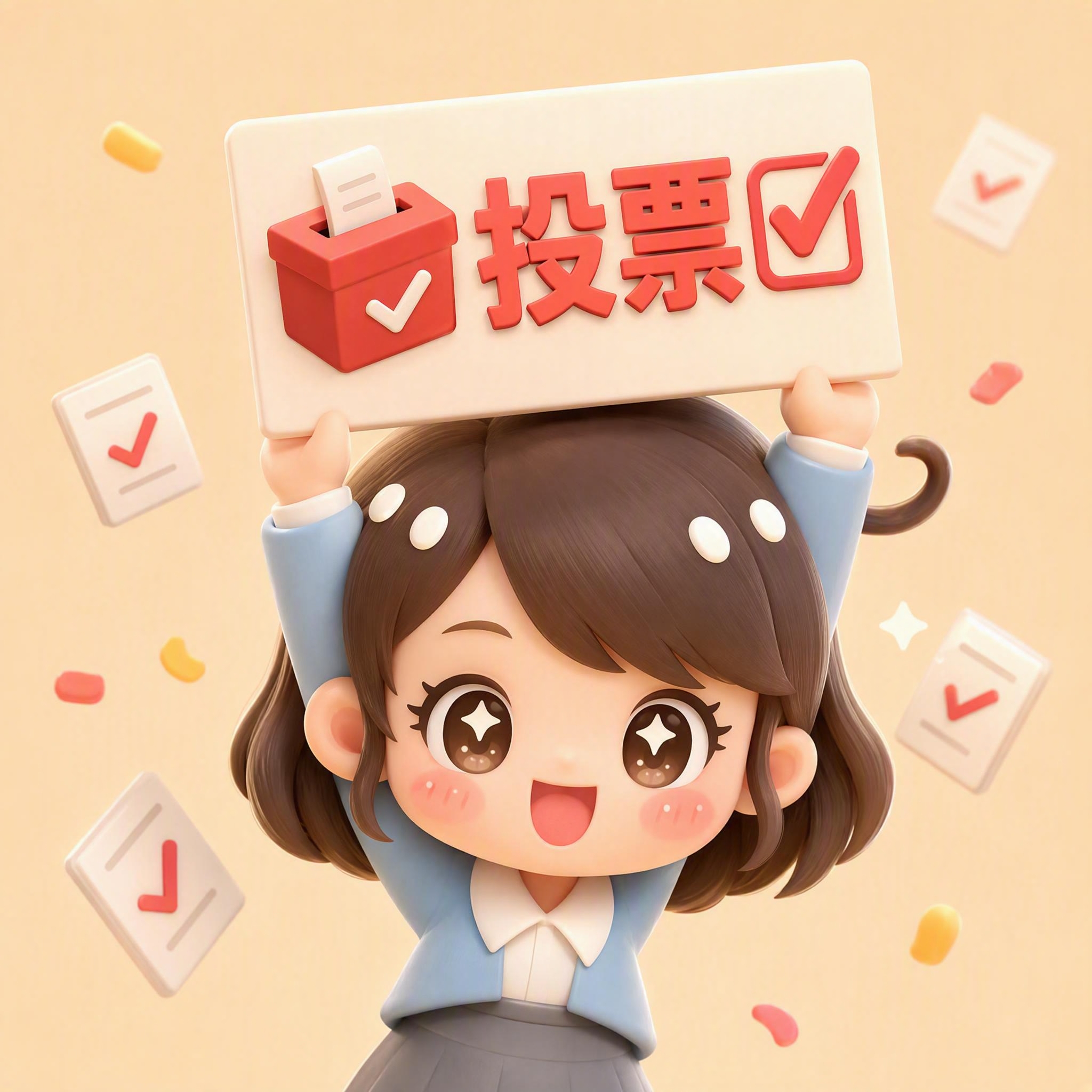 3D立体Q版卡通女孩，棕色短发齐刘海，大大的闪亮眼睛，可爱萌系… - 图片创意预览