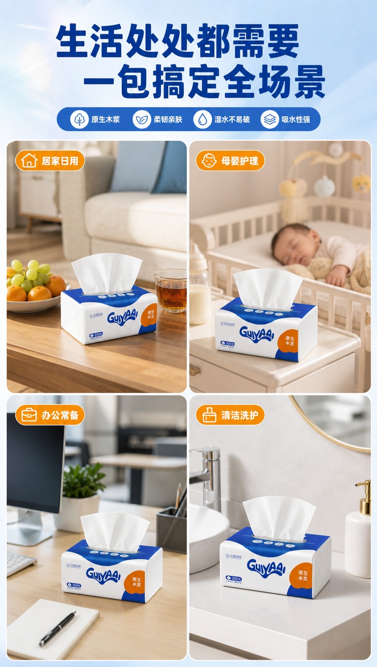 [商品] 使用【图1】【图2】GUIYAAI 原生木浆抽纸；保… - 图片创意预览
