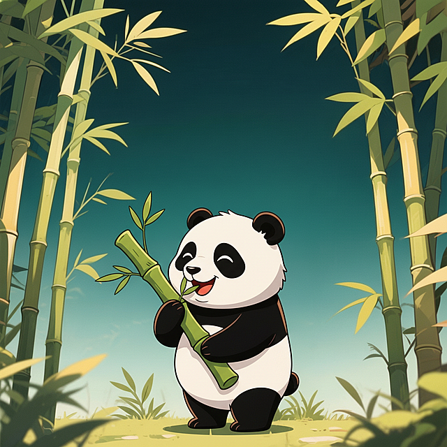 图中熊猫穿着以及画风不变的情况下，保持画风，扩展角度、动作、表情