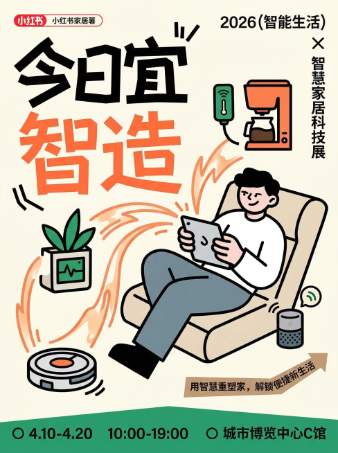 和参考图风格一致的粗线条扁平插画小红书家居海报，简约创意，色彩明快，2K分辨率，3:4比例，生成和已有图片不同的家居生活相关主题，大字标题+卡通人物+活动信息的排版结构，风格和原图完全统一预览效果