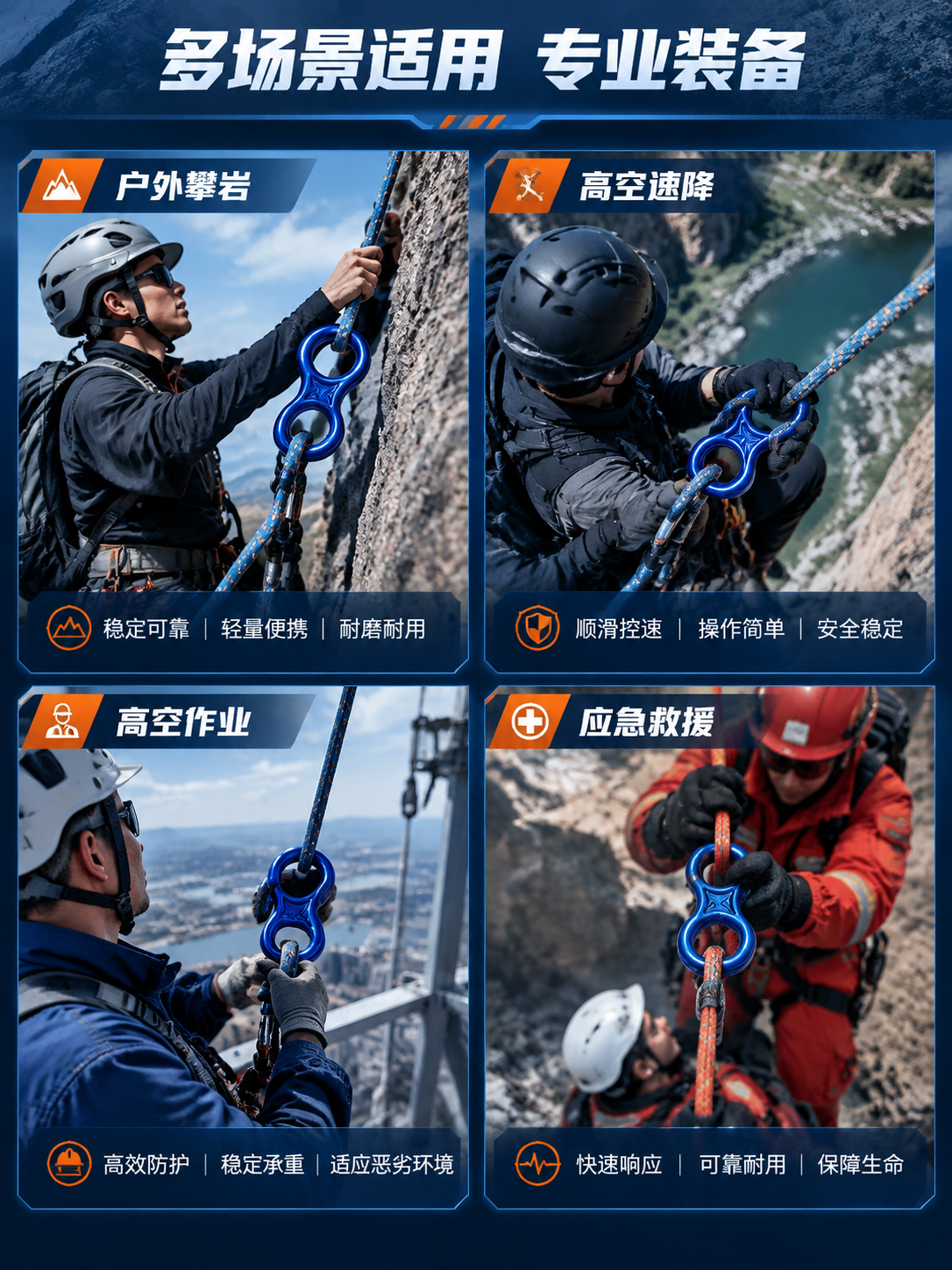 [商品] 使用【图1】蓝色8字环下降器；保留产品结构、颜色和材… - 图片创意预览