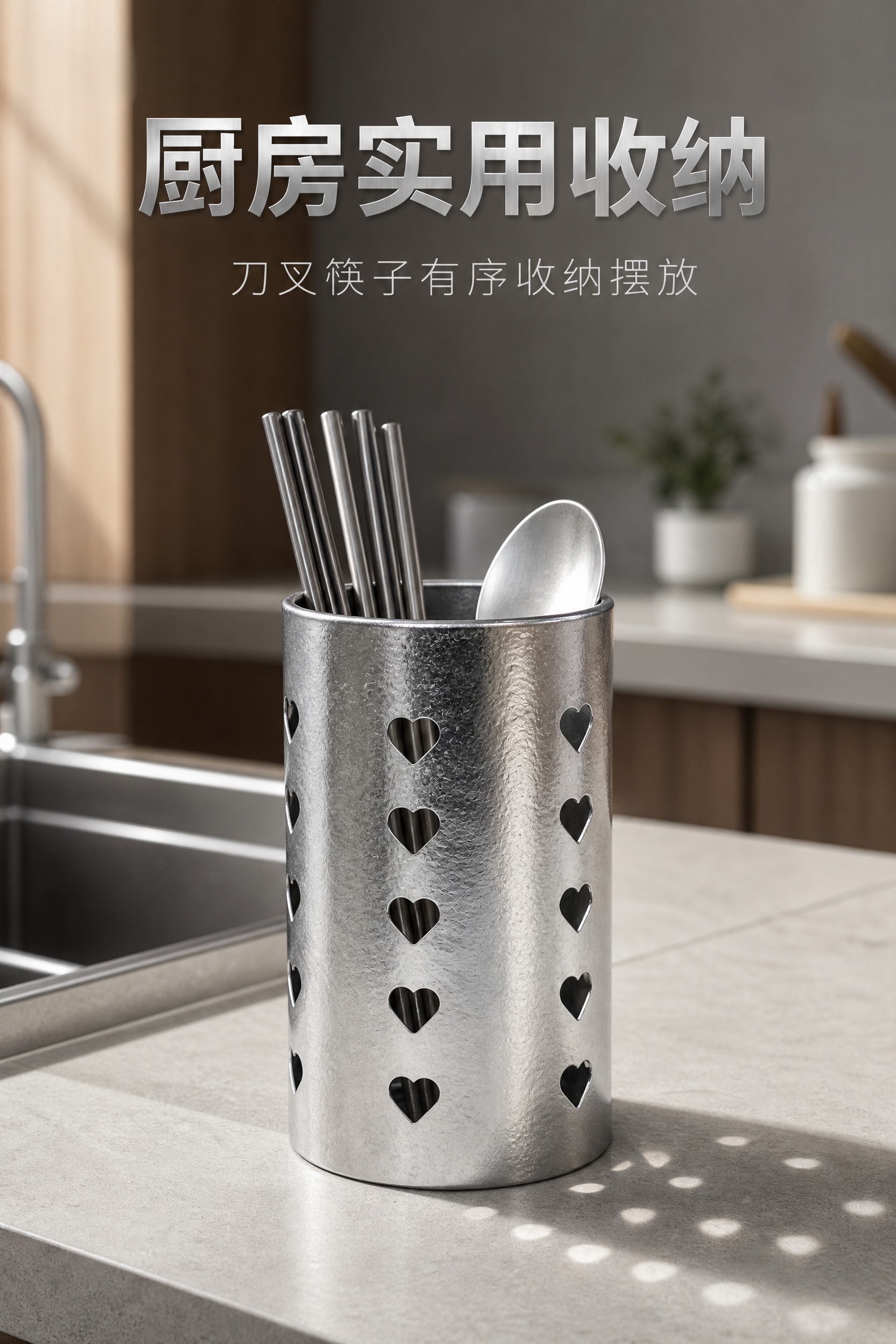 [商品] 使用【图1】纯钛爱心镂空筷筒正面图；严格保留圆柱形筒… - 图片创意预览
