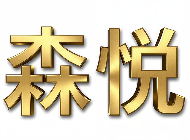 将图1森悦艺术字,设计文字金色3D金属质感表现,如范例图２金属质感表现，专业金属插画风格,极具个性黑体字，白色背景。高清