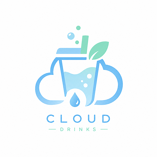 简约风格的云端饮料品牌logo，高辨识度，结合饮料特色，简约干净的设计