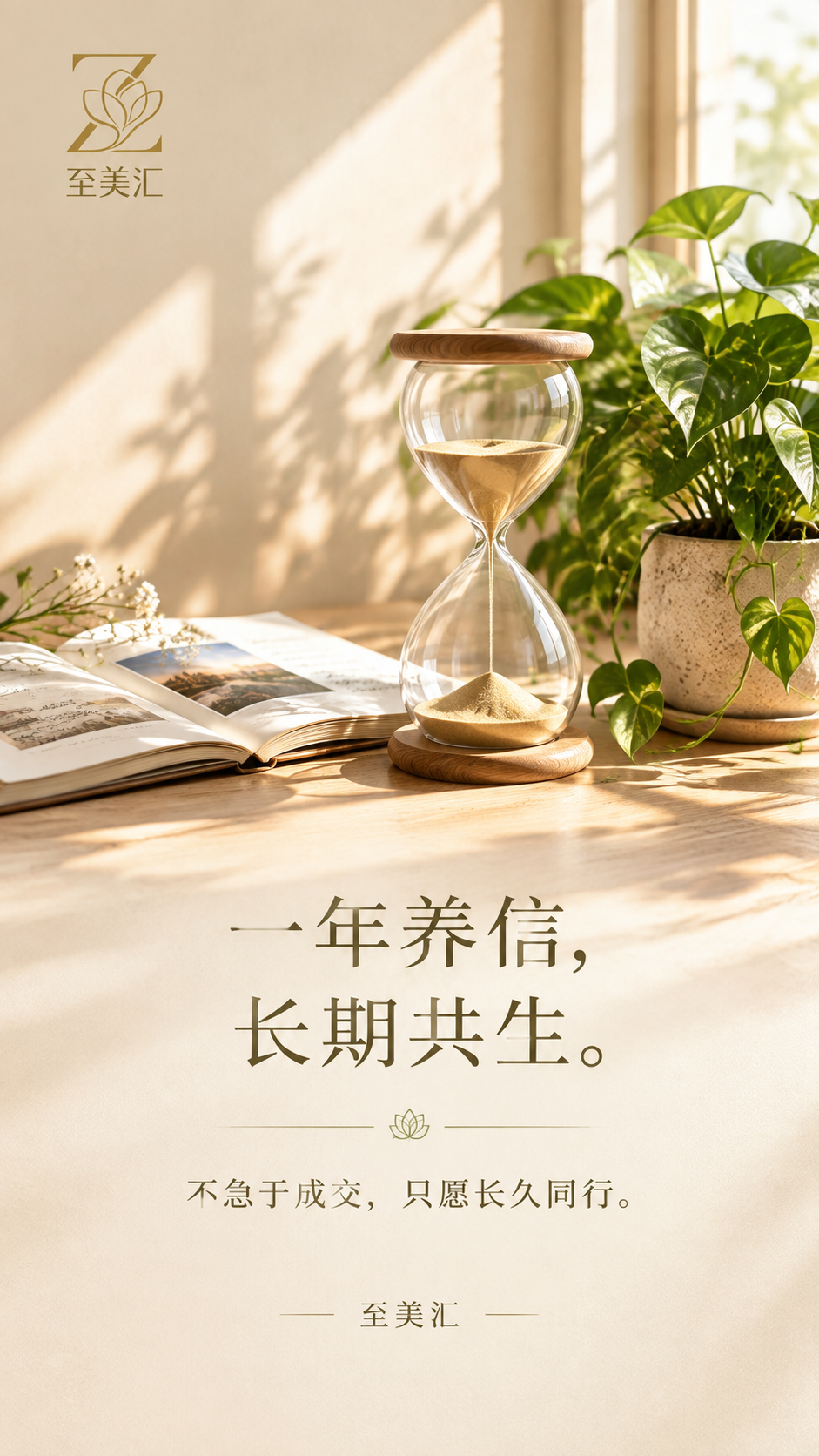 高端品牌朋友圈海报，9:16竖版，长情陪伴风格，高级设计感。画… - 图片创意预览
