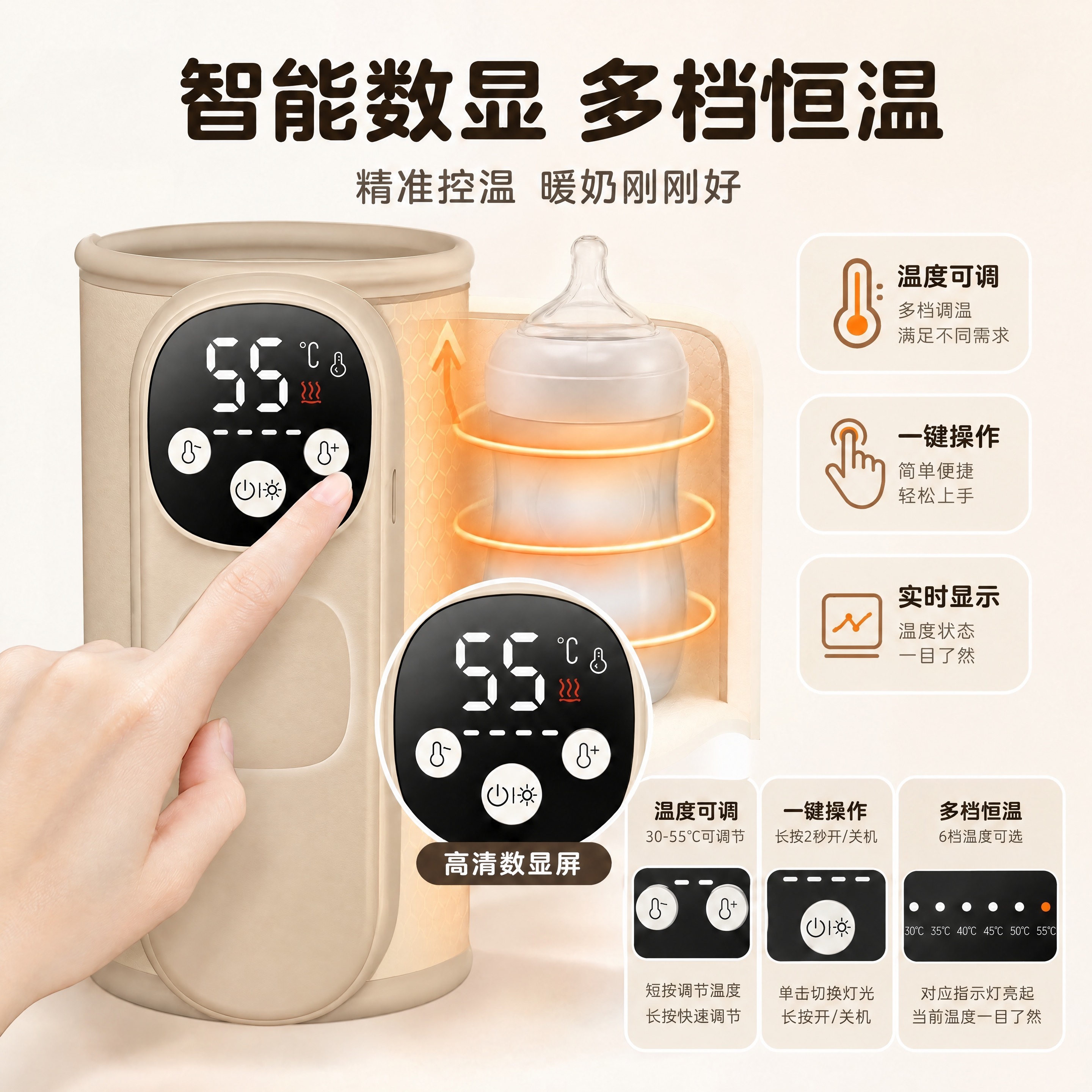 将图中产品（奶瓶保温套）的所有白色区域替换为浅卡其色，保持产品… - 图片创意预览
