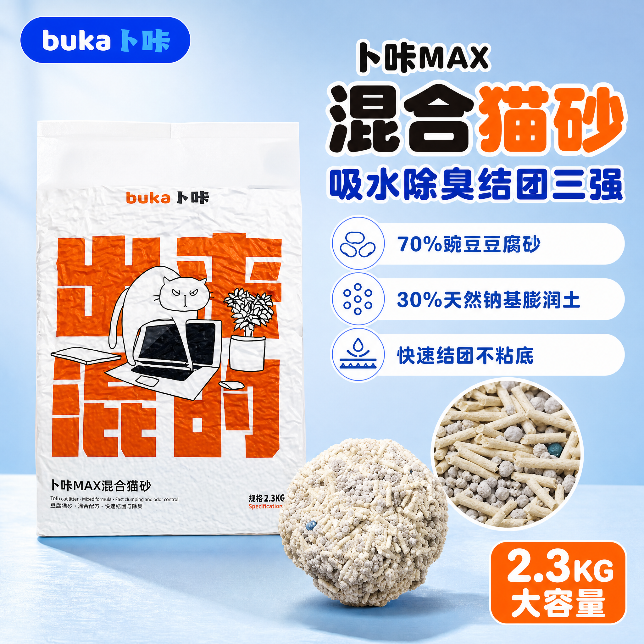 [主图-1] 首图点击率 突出卜咔MAX混合猫砂产品主体与核心… - 图片创意预览