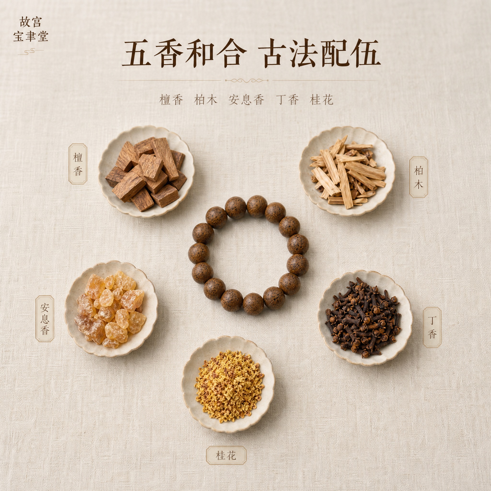 [主图-2] 故宫宝聿堂 清欢解郁香珠手串 香方材质展示。 [… - 图片创意预览