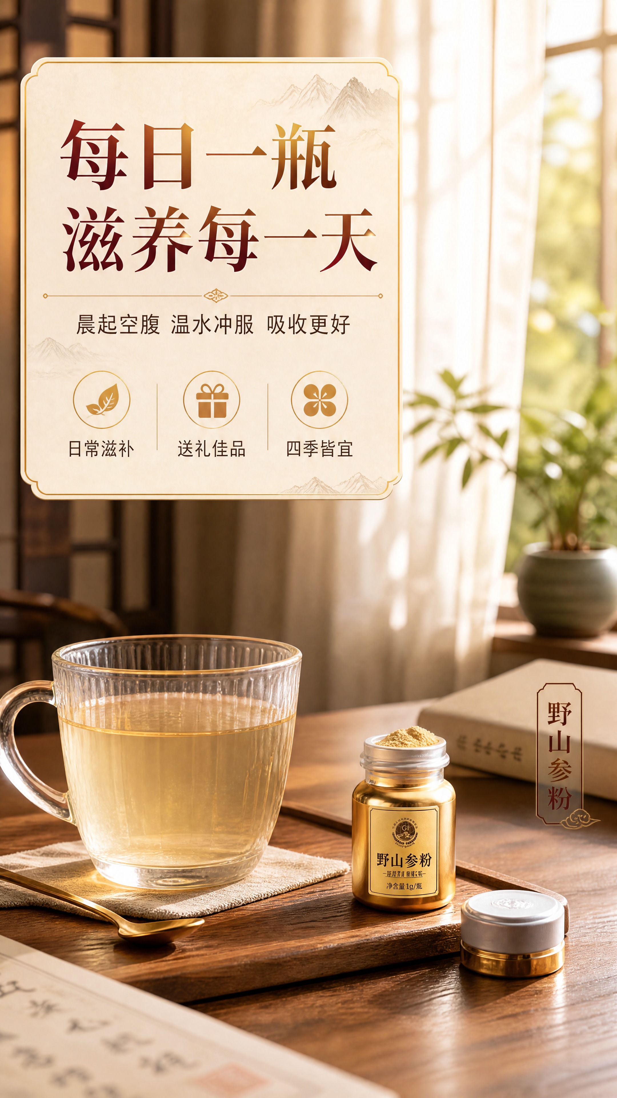[商品] 使用【图1】中的金色小瓶野山参粉；保留小瓶金色瓶身、… - 图片创意预览