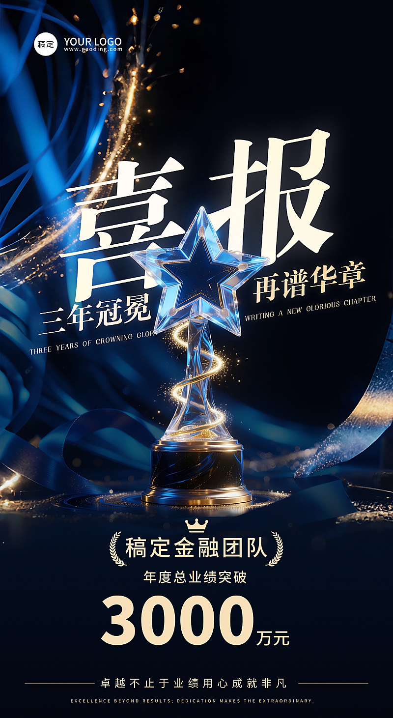 金融业绩表彰喜报科技感竖版海报