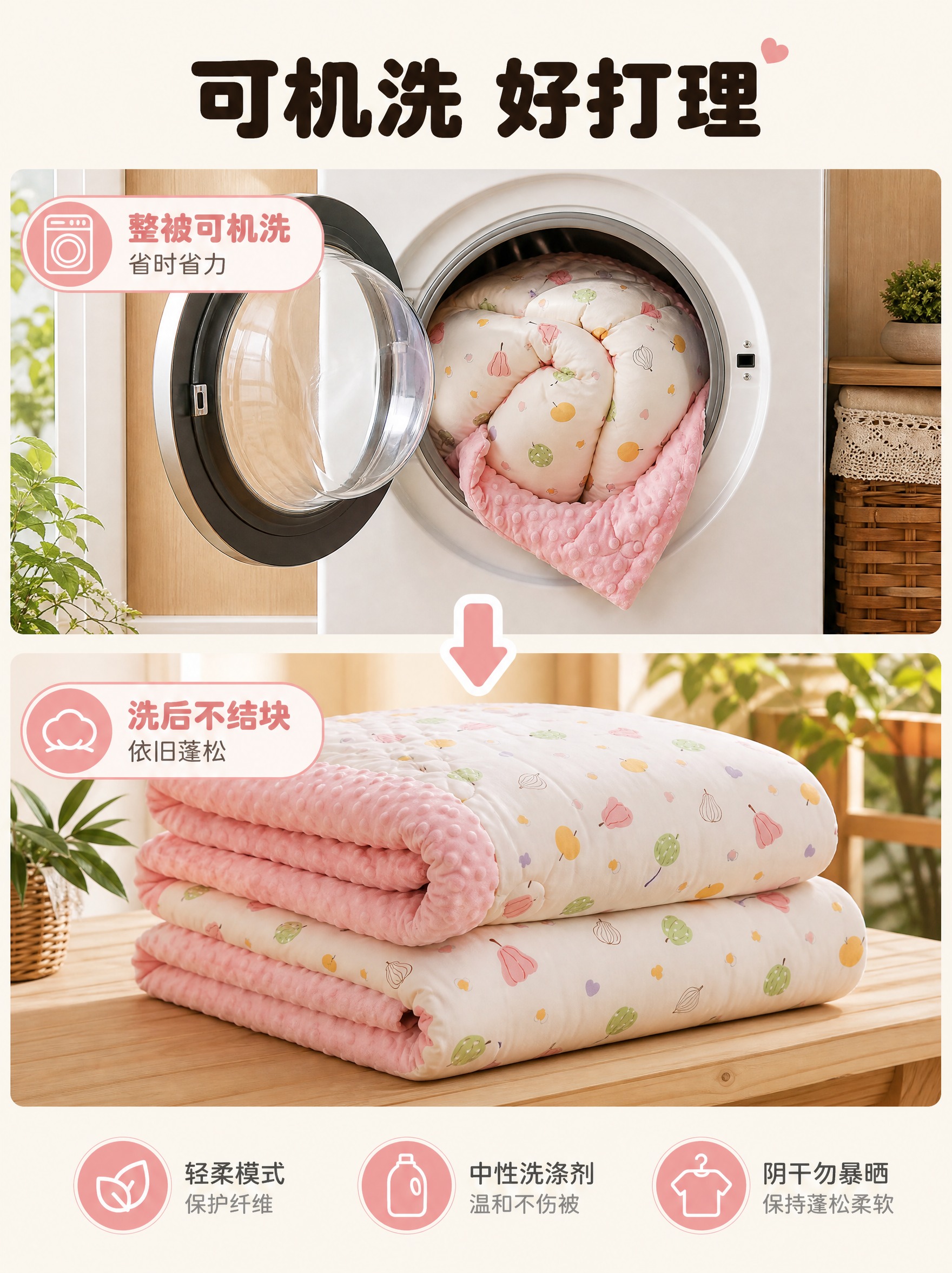 [商品] 使用【图1】粉色水果豆豆被；保留米色底+彩色水果印花… - 图片创意预览