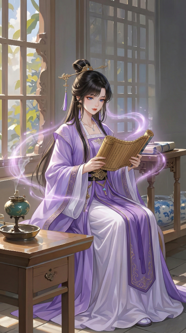 图1的人物融入图2的场景，坐窗边持书卷静读预览效果