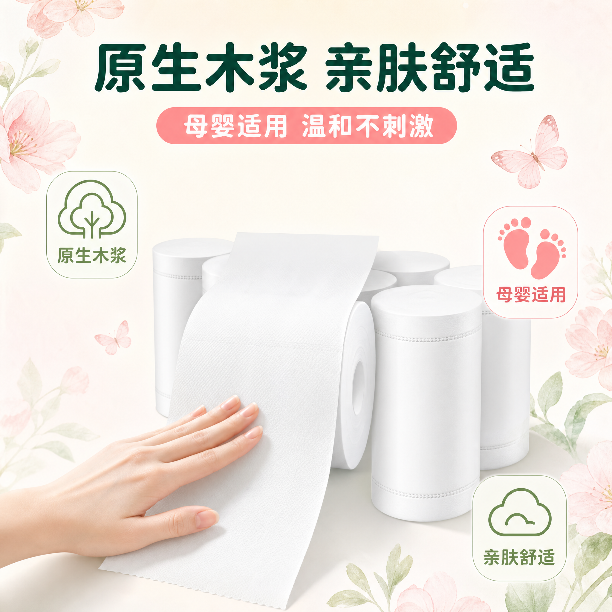 [主图-3] 材质安全 原生木浆 母婴适用。主题：原生木浆 亲… - 图片创意预览