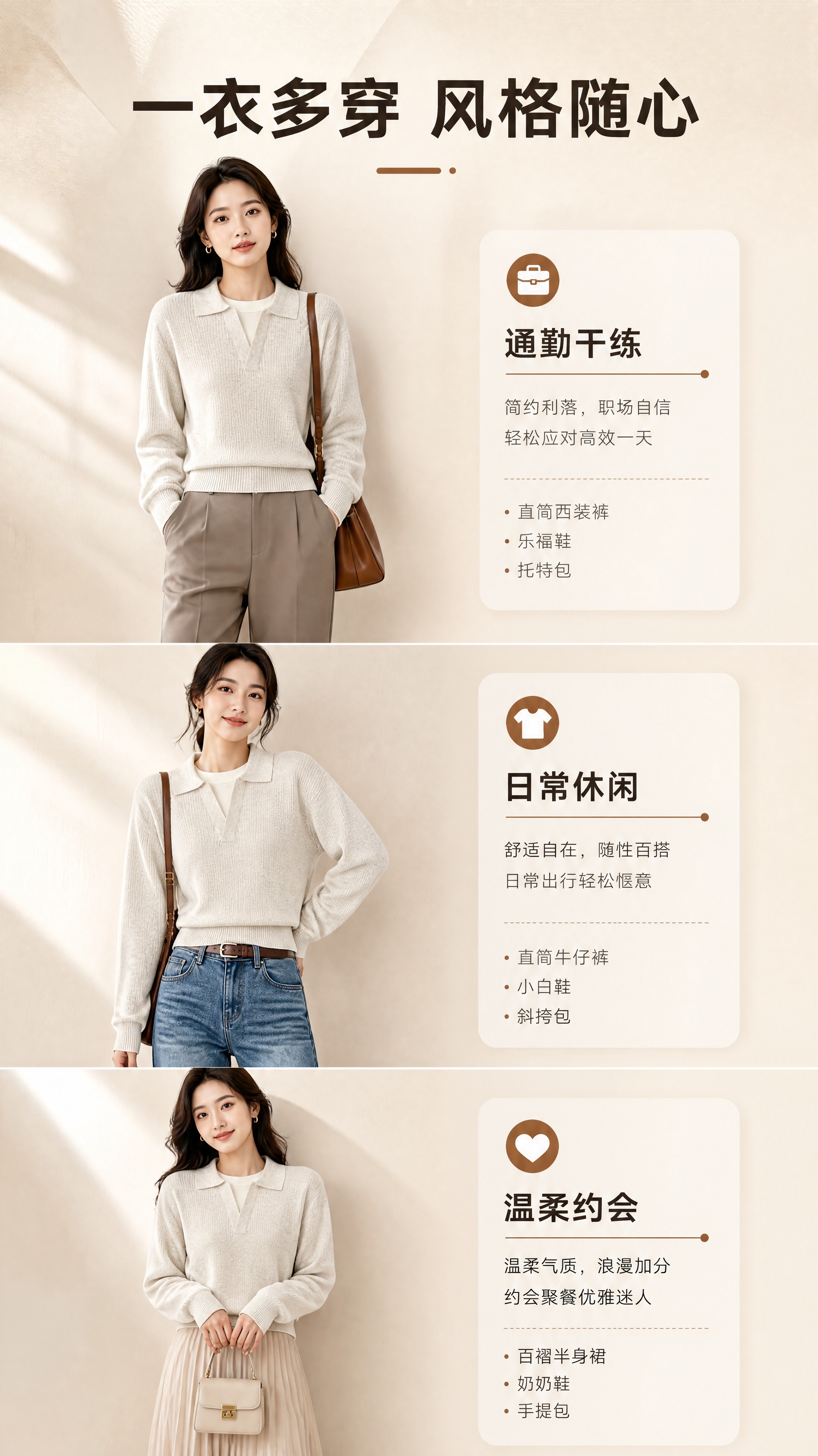 [商品] 使用【图1】米杏色假两件Polo领针织衫；商品处理：… - 图片创意预览
