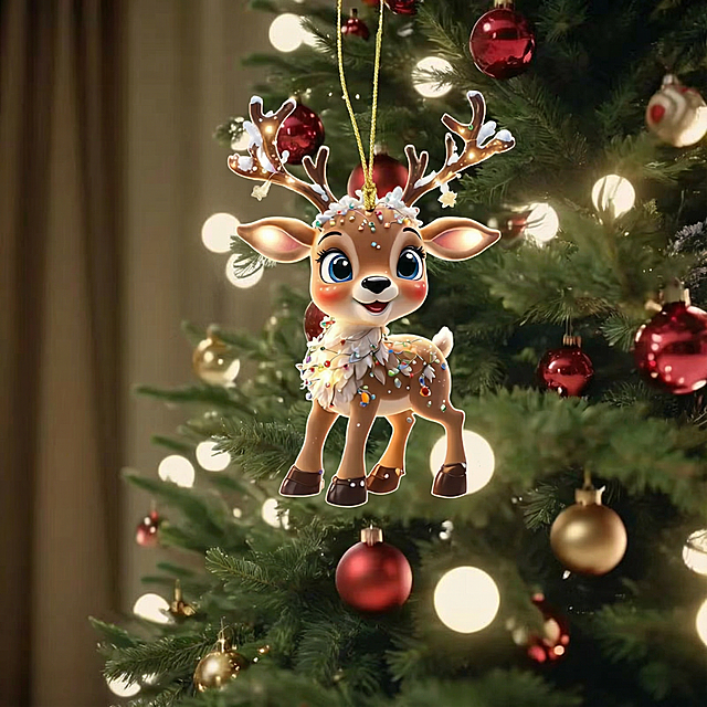 将饰品放置在圣诞树上，特写饰品，不能改变图中饰品外观，背景为圣诞装饰环境，要求画面清晰，丝滑流畅，各生成2张不同角度图片