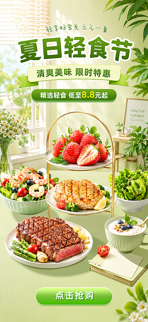 夏季轻食促销优惠手机全屏海报