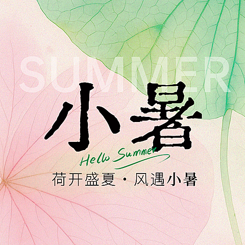 小暑节气祝福荷叶清新水彩风公众号次图