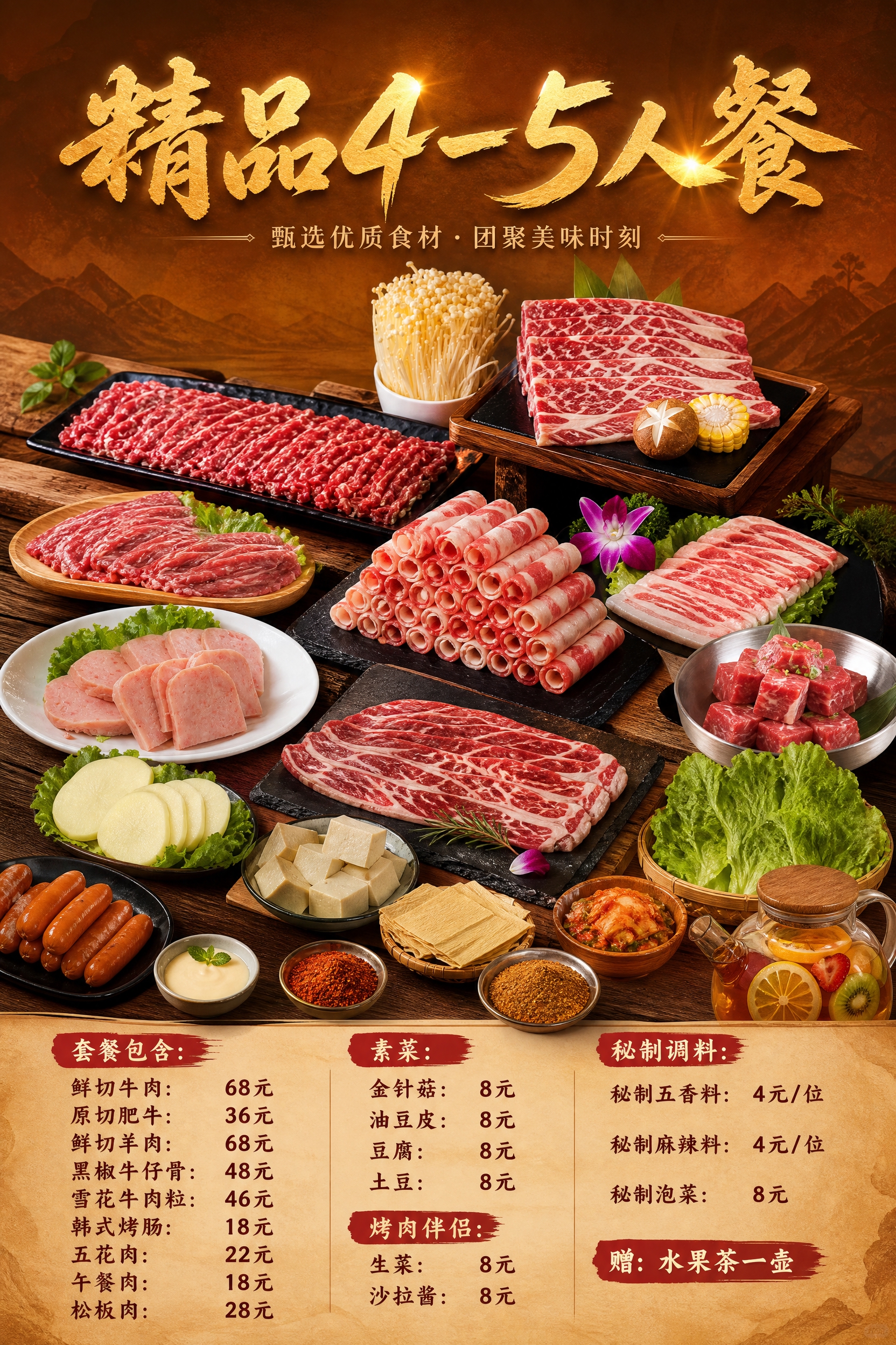烤肉店套餐宣传海报，参考图排版样式——竖版2:3比例（1500… - 图片创意预览