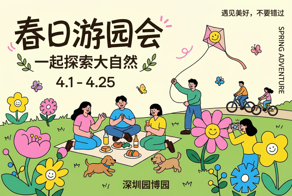 和参考图风格一致，扁平描边插画，春日出游相关主题，画面活泼明亮预览效果