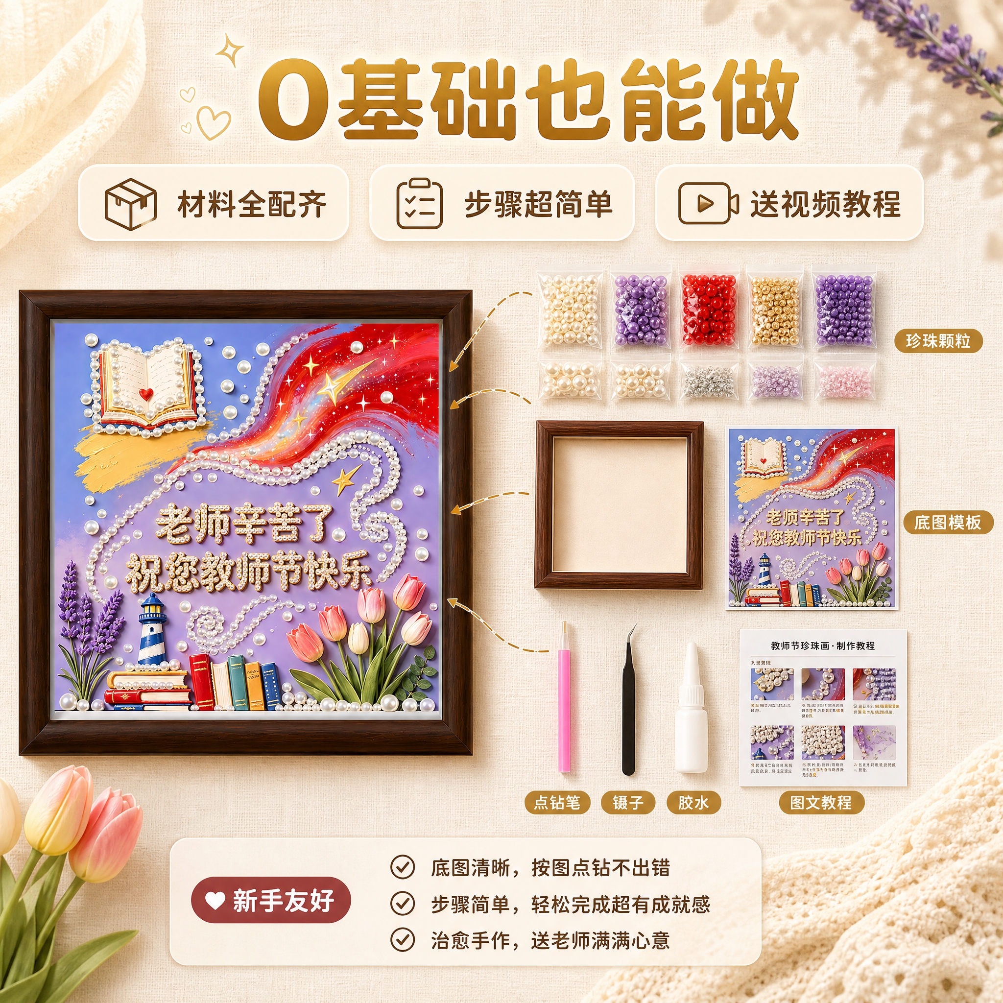 [主图-2] 核心卖点图，突出DIY手工制作简单、新手友好、材… - 图片创意预览